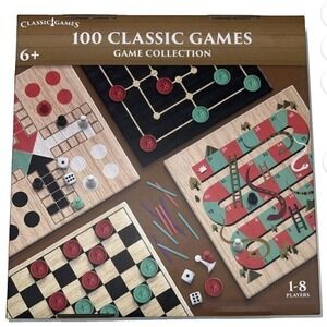 Classic Games 100 Classic Games Game Collection Wooden Board‎ Game Set Age 6+